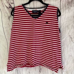Vintage Red and White Striped American Embroidered Fourth of July Tank Top 1X